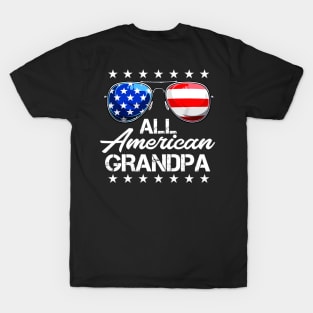 4th of July Shirt ALL AMERICAN GRANDPA USA Flag Patriotic Family T-Shirt